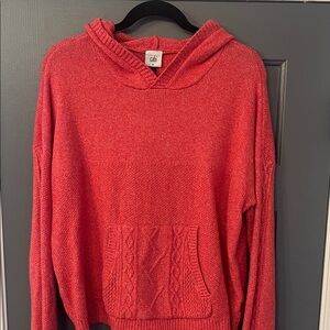 CAbi Vibrant Coral Knit Pullover with Hood